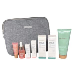 Biossance Mini Skincare Set with Gray Salvatore Ferragamo Parfums Cosmetic Bag